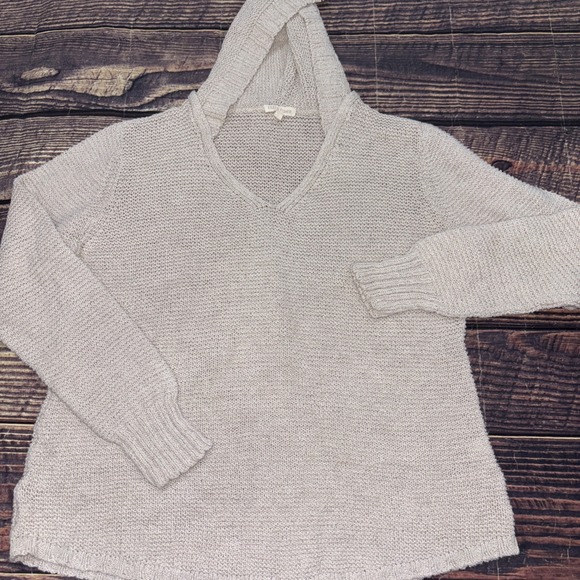 EILEEN FISHER Sweater M Linen Blend Hoodie Waffle Knit Pullover Beige - Picture 4 of 8